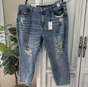Pantalones de mezclilla desgastados lavado ácido cintura alta talla 24W Judy Blue Boyfriend Fit nuevos con etiquetas - Imagen 1 de 8