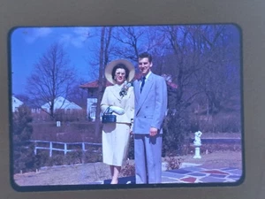 Vintage 1950s Kodachrome 35mm Color Slide Elegant Couple Outdoors - Picture 1 of 3