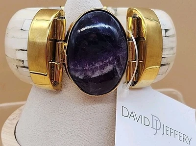 Brazalete DAVID JEFFERY Amatista Púrpura/Hueso de Búfalo de Agua/Tono Dorado  Foto 1 de 4