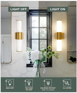 Gold Vanity Light Bathroom/Bedroom/Sconce Horizontal/Vertical Milk Glass Shades - Picture 1 of 17