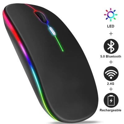 Wiederaufladbare Bluetooth Funkmaus mit 2.4GHz USB-Empfänger, RGB-Beleuchtung - Bild 1 von 4