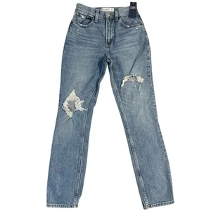 Abercrombie & Fitch Hose Damen Größe 24 High Rise Mom Jeans Blau Distressed Denim - Bild 1 von 13