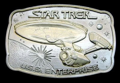 OI14174 AMAZING VINTAGE 1983 **U.S.S. ENTERPRISE** SILVER/GOLD STAR TREK BUCKLE - Image 1 of 2