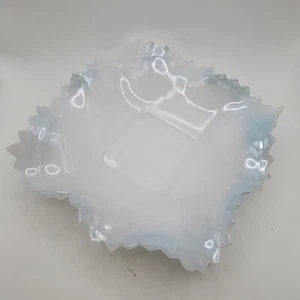 VTG Glass Opalescent Hobnail Ruffle Sawtooth Edge Square Candy Trinket Dish - Picture 1 of 5