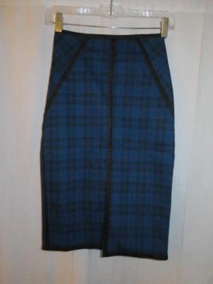 WOMENS MUSTARD SEED BLUE/BLACK PLAID SKIRT W/FAUX LEATHER TRIM - SZ S - Image 1 of 4