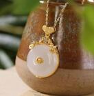 New White Jade Donut Pendant Inlaid 18K Gold-plated Crystal Pendant Necklace