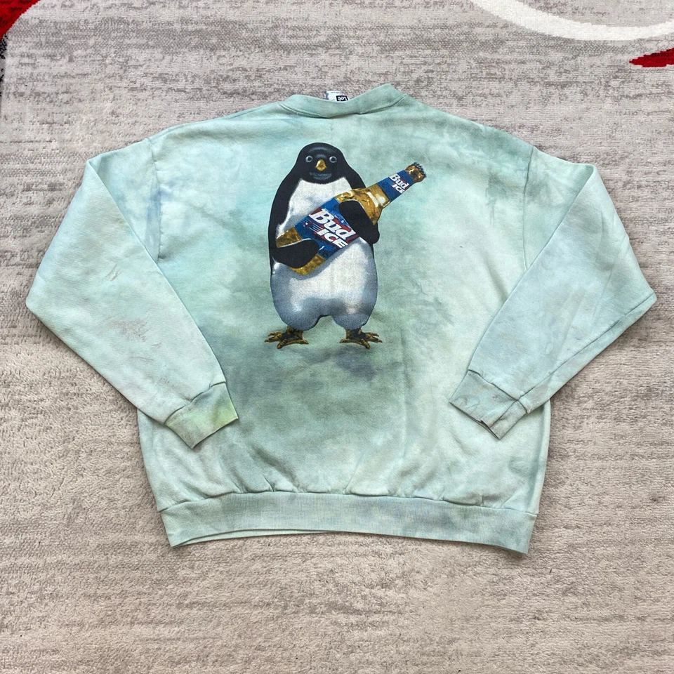 Sudadera De Colección Budweiser Ice Extra Grande Verde Bud ICE Penguin 1988 Cerveza Hockey Foto 1 de 4