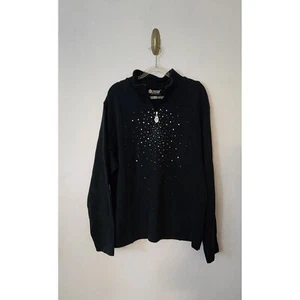 Christine Alexander 100% Cotton Black Pullover Half Zip Sweater Sparkle Mature - Picture 1 of 6