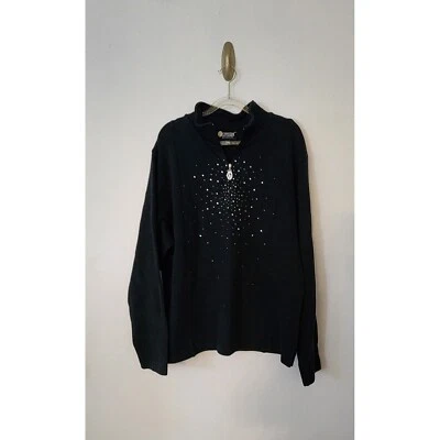 Suéter Christine Alexander 100% Algodón Negro Media Cremallera Brillante Maduro Foto 1 de 4