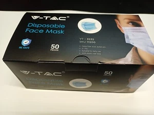 V-TAC FACE MASK. BLUE COLOR. 50 PCS NEW IN BOX Discounted Big Expired MFG DATE ! - Picture 1 of 4