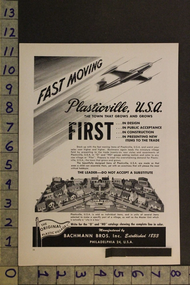 Mini avión tren Toy Ad 1954 plástico Village Bachmann Bros Philadelphia Te92 Foto 1 de 1