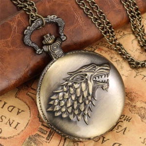 Retro Wolf Bronze Pocket Watch Men Women Awesome Animal with Necklace Chain - Picture 1 of 10