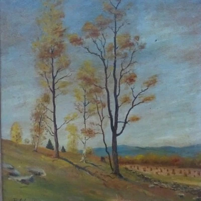 Pintura al óleo impresionismo paisaje otoño antiguo R.C. Árboles Ingraham 16x13 Foto 1 de 4