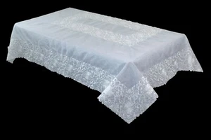 Tovaglia rettangolare organza ricamata bianca 54x72" tovaglioli matrimonio sposa - Foto 1 di 10