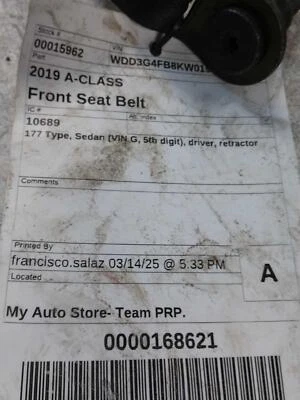 Used Front Left Seat Belt Front fits: 2019 Mercedes-benz A-class 177 Type Sedan Foto 1 de 4