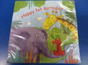 Jungle Buddies Animal Cute Safari 1st Birthday Party Paper Luncheon Napkins - Picture 1 of 1