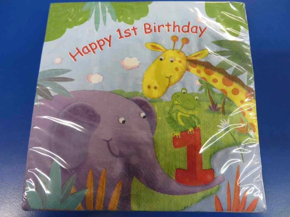 Jungle Buddies Animal Cute Safari 1st Birthday Party Paper Luncheon Napkins - Image 1 of 1