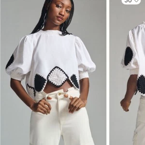 Anthropologie Bow-Back Crochet Crop Top in Black & White One Size - Picture 1 of 10