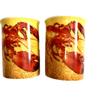 Mugs Chowder Hot Drinks Signed Paul Cardew Seashore Front Inside Red Lobsters - Picture 1 of 7