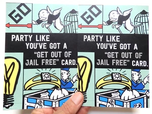 2 Cards Hallmark Greetings Birthday Monopoly Party Like Get Out of Jail Free - Picture 1 of 6