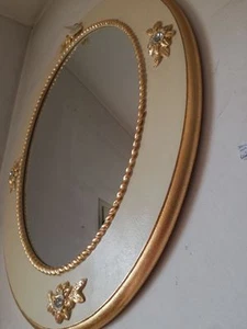SPECCHIO DA PARETE IN LEGNO AVORIO E FOGLIA ORO FIORI E CRISTALLI ARREDO CASA - Imagen 1 de 1