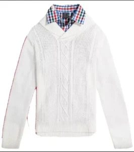 ***NEW*** IZOD Boy's 2 Piece Pullover Ivory Sweater & Button-up Set Sz 6/7 - Picture 1 of 5
