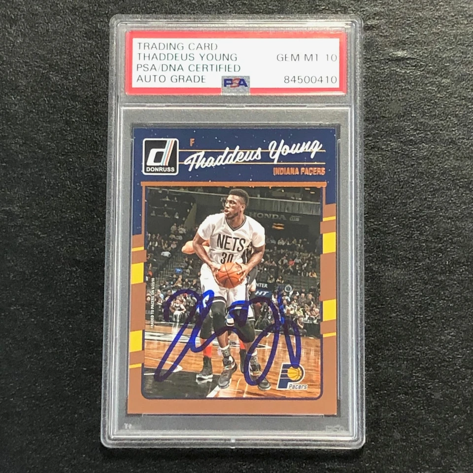 2016-17 Donruss #96 Thaddeus Young Signed Card AUTO 10 PSA Slabbed Pacers - Image 1 of 2
