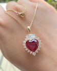 2.50Ct Heart Cut Lab-Created Red Ruby Heart Pendant 14K Yellow Gold Plated 18"