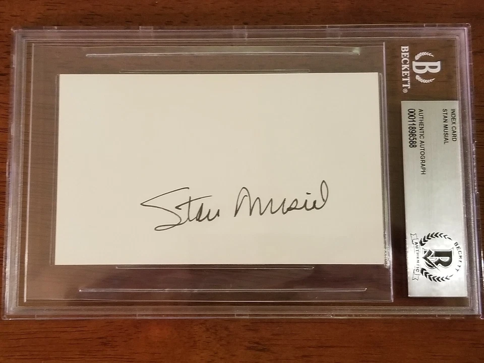 Stan Musial Signed 3x5 Index Card Beckett Encapsulated Cardinals MLB HOF - Image 1 of 1