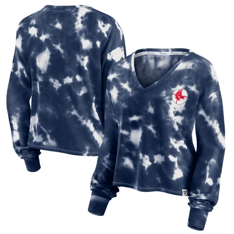 Women's Fanatics Branded Navy Boston Red Sox Tie-Dye V-Neck Pullover Cropped Tee Cover