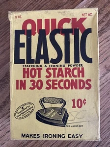 Vintage 12 OZ Unopened Box of 1920’s "QUICK ELASTIC HOT STARCH Advertisement - Picture 1 of 9