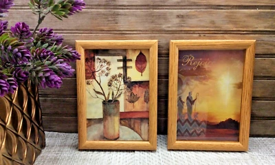 Lot of 2 5x7 Framed Prints/Photo Frames Oak Look Vinyl Wrapped Wood "Rejoice" - Image 1 of 4