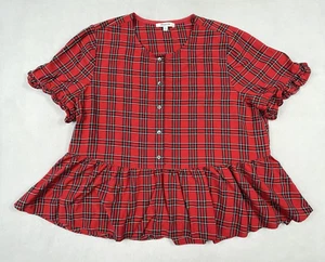 Top para mujer Madewell XL rojo negro a cuadros viscosa con volantes botón delantero NUEVO - Imagen 1 de 15