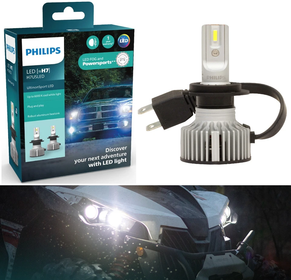Philips UltinonSport LED White 6000K H7 Two Bulbs Headlight Low Beam Replace EO - Image 1 of 4