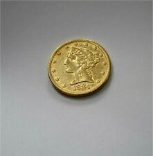 1884 USA $5  DOLLARS GOLD COIN, 1/2 EAGLE, CORONET 