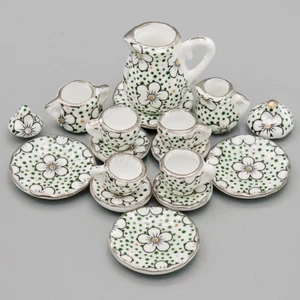 Set da tè porcellana 15 pezzi 1:12 casa delle bambole fiore ceramica tazza caffè miniatura decorazione - Foto 1 di 12