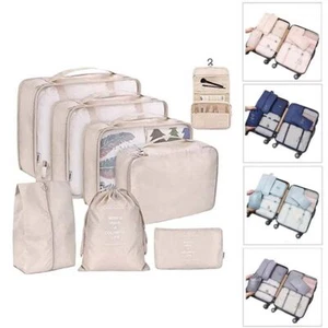 8Pcs Packing Cubes Luggage Storage Organiser Travel Compression Suitcase Bag UK - Picture 1 of 15