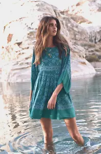 Spell & The Gypsy ~ Jewel Tunic Mini Dress Turquoise Blue Smock Quartz XL FLAWS - Picture 1 of 22