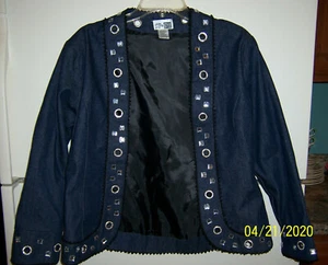 New STEP IN STYLE Medium BLINGED OUT DENIM JEAN OPEN FRONT BLAZER JACKET ~NR~ - Picture 1 of 6