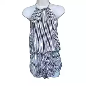 NEW NWT Lulu’s XS Navy & White Stripe Halter Shorts Romper Open Back - Picture 1 of 4