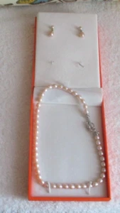 Pendientes collar perlas cultivadas mandarina broche plata de ley - Imagen 1 de 4