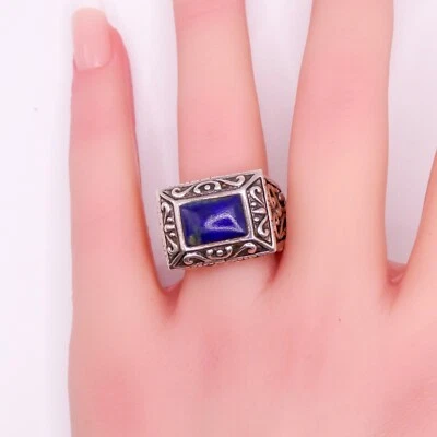 Серебро NK лазурит кольцо драгоценный камень размер 7,5 мужской женщин винтажный 925 - Изображение 1 из 4
