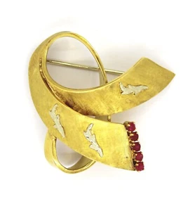 Spilla in Oro Giallo 18k Satinato con Foglie in Oro Bianco 18k e Rubini - Imagen 1 de 4