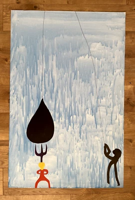 Figura arte forastero vintage años 80 pintura diablo Stuart Buehler 26x40" nublado Foto 1 de 4