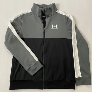 Under Armor Boys Youth size medium black/white Track Jacket loose - Picture 1 of 8