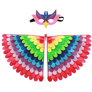 Kids 38 Inches Felt Bird Costume Set Colorful Wings Cloak,Cape with Face Cover 