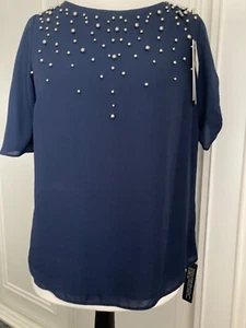 Roman originals Navy studded top, lined with flutter sleeves size12 - Picture 1 of 8