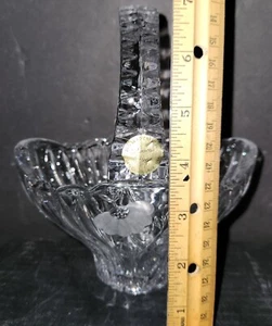 Crystal Basket Bowl Dish Poppy Flower Design Etched Frosted Candy Glass Vintage - Picture 1 of 5