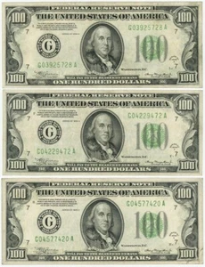 $100 1934A (3) Federal Reserve Notes Chicago - Crisp DC-6183 - Picture 1 of 2