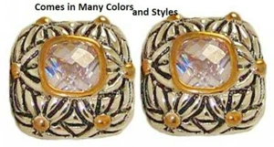 Orecchini CZ Lavanda E Argento Swarovski Cuscino In Oro Giallo 18kt Omega Nuovi - Foto 1 di 3